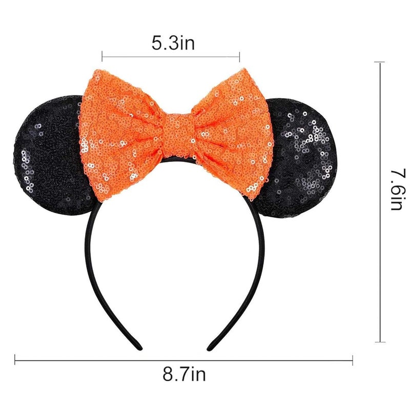KICOFIT Mouse Ears Headbands Women Mice Ears Headhand Bows Shiny Glitter Birthday Party Themed Events (Orange) - Image 2